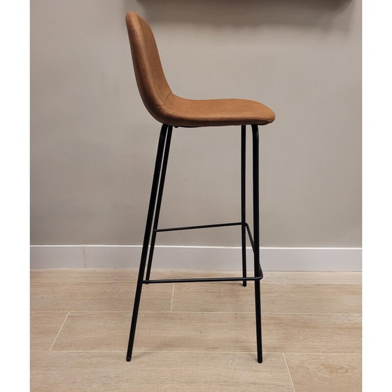 Image 1 of Banquette vintage en simili cuir et fer forgé noir, 1980