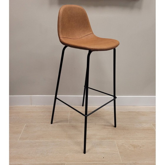 Image 1 of Banquette vintage en simili cuir et fer forgé noir, 1980