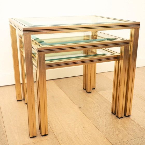 Image 1 of 1970S Pierre Vandel Gold Nesting Table Set Of 3