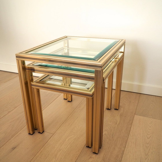 Image 1 of 1970S Pierre Vandel Gold Nesting Table Set Of 3