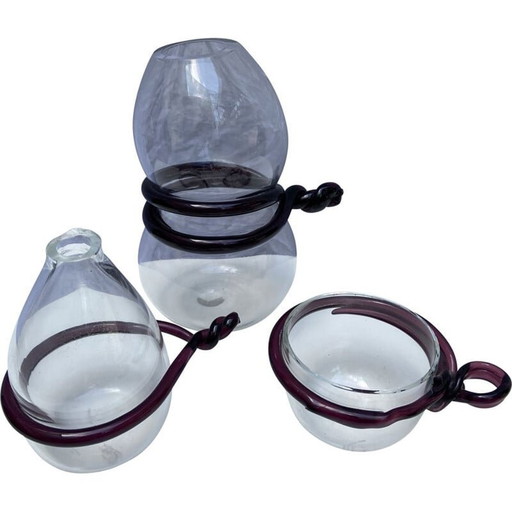 Set de vases et de coupes vintage par Serge Mansau pour Murano, 1992