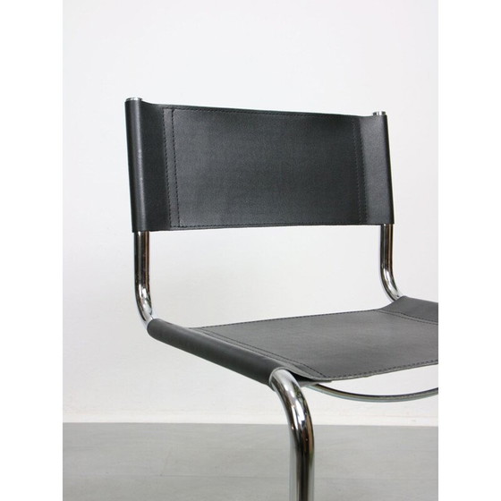 Image 1 of Chaise Bauhaus vintage en cuir noir par Mart Stam, Italie