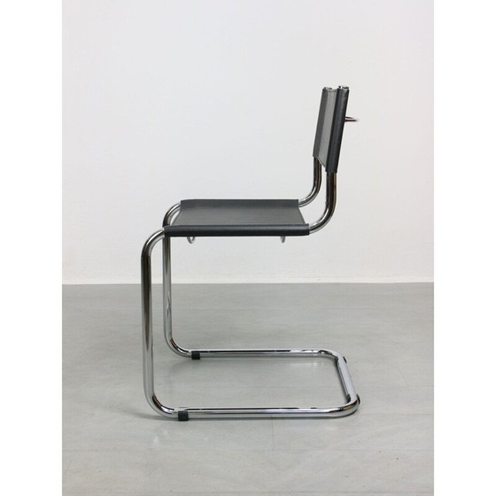 Image 1 of Chaise Bauhaus vintage en cuir noir par Mart Stam, Italie