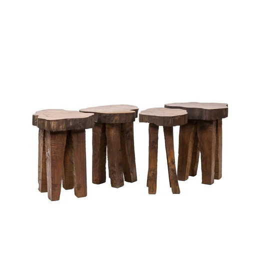 Ensemble de 4 tabourets vintage en bois d'orme, 1970