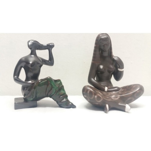 Sculptures vintage en céramique émaillée de femmes nues, Tchécoslovaquie 1960