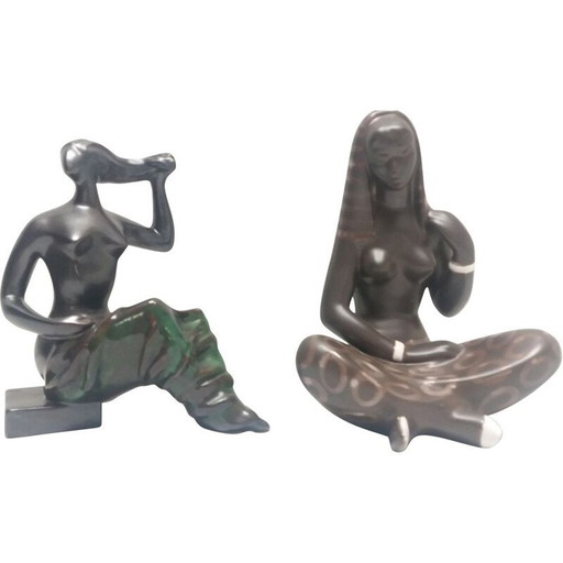 Sculptures vintage en céramique émaillée de femmes nues, Tchécoslovaquie 1960