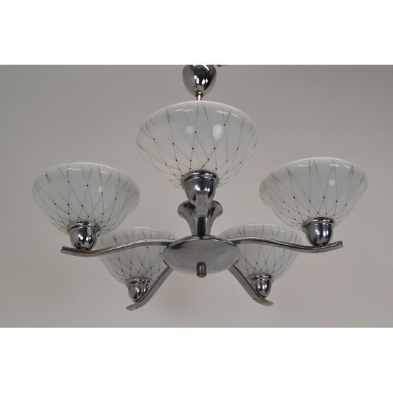 Image 1 of Lustre vintage en verre, métal et chrome pour Drukov, Tchécoslovaquie années 1960