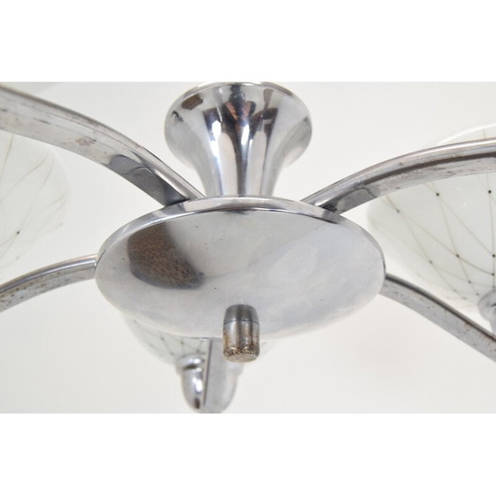 Image 1 of Lustre vintage en verre, métal et chrome pour Drukov, Tchécoslovaquie années 1960