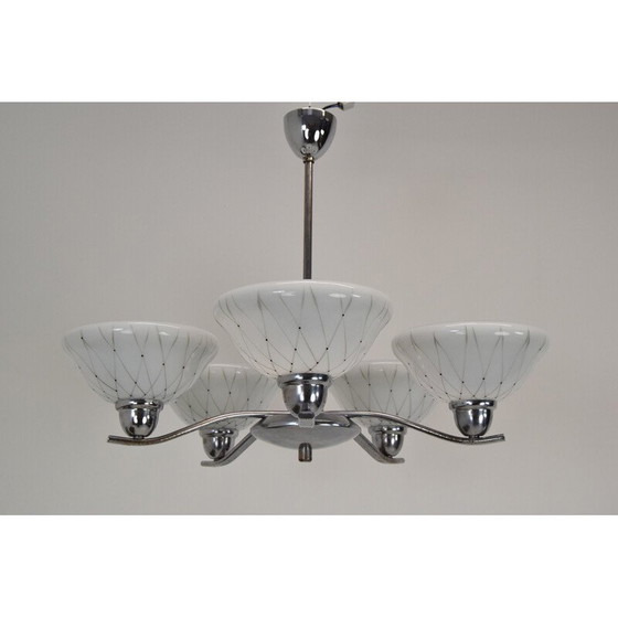 Image 1 of Lustre vintage en verre, métal et chrome pour Drukov, Tchécoslovaquie années 1960