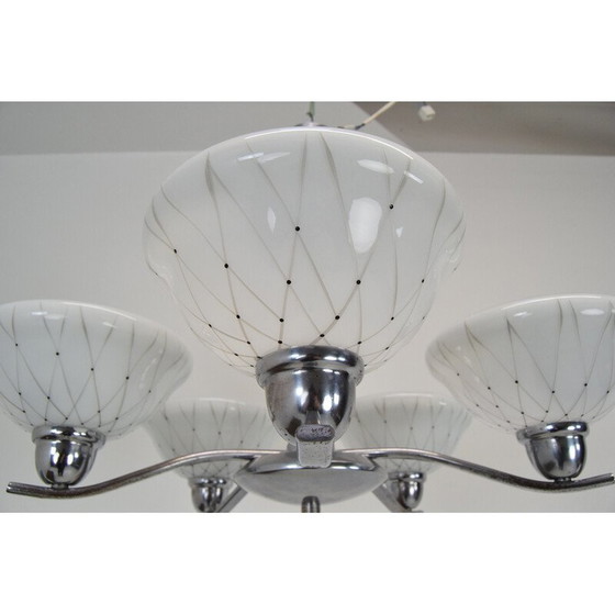 Image 1 of Lustre vintage en verre, métal et chrome pour Drukov, Tchécoslovaquie années 1960