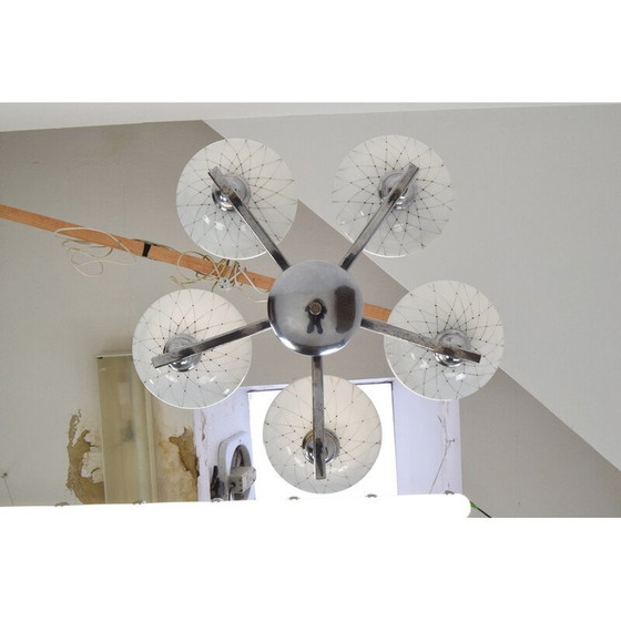 Image 1 of Lustre vintage en verre, métal et chrome pour Drukov, Tchécoslovaquie années 1960