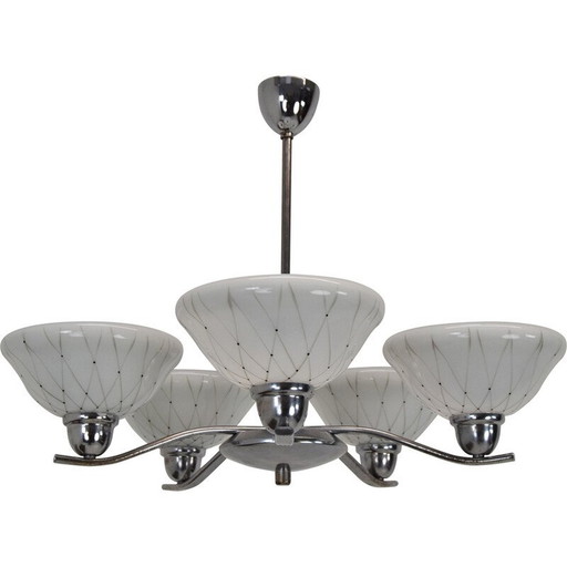 Lustre vintage en verre, métal et chrome pour Drukov, Tchécoslovaquie années 1960