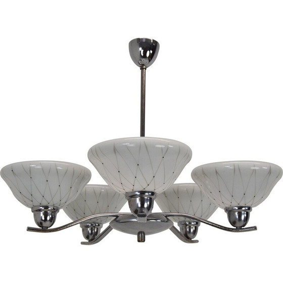 Image 1 of Lustre vintage en verre, métal et chrome pour Drukov, Tchécoslovaquie années 1960