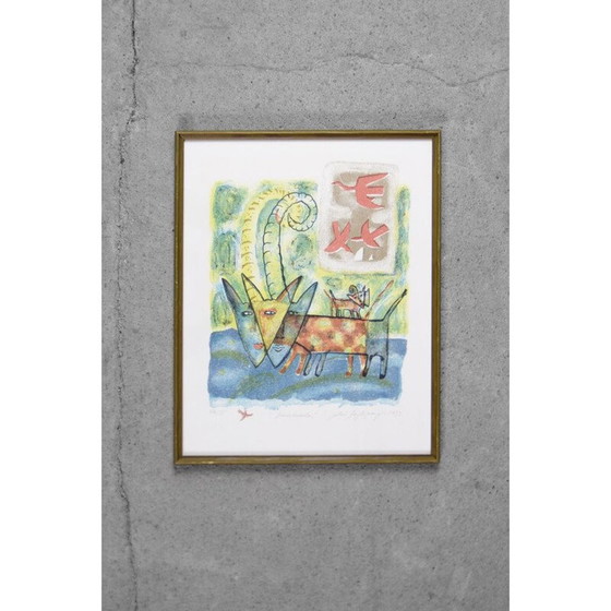 Image 1 of Lithographie vintage du chien du ciel par Aino Myllykangas, 1993