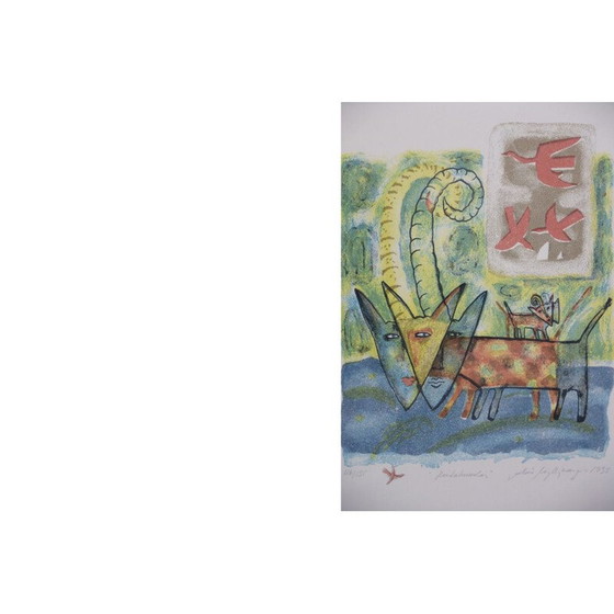 Image 1 of Lithographie vintage du chien du ciel par Aino Myllykangas, 1993