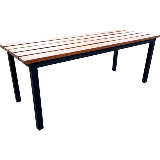 Image 1 of Banc industriel vintage en chêne et acier, 1950