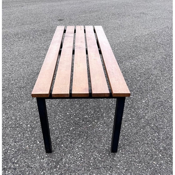 Image 1 of Banc industriel vintage en chêne et acier, 1950