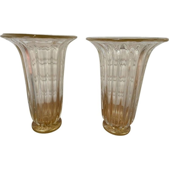 Image 1 of Paire de vases vintage en verre de Murano par Toso, 1980