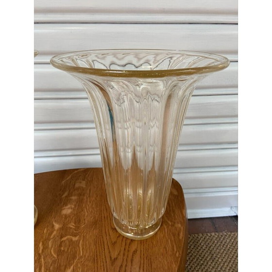 Image 1 of Paire de vases vintage en verre de Murano par Toso, 1980