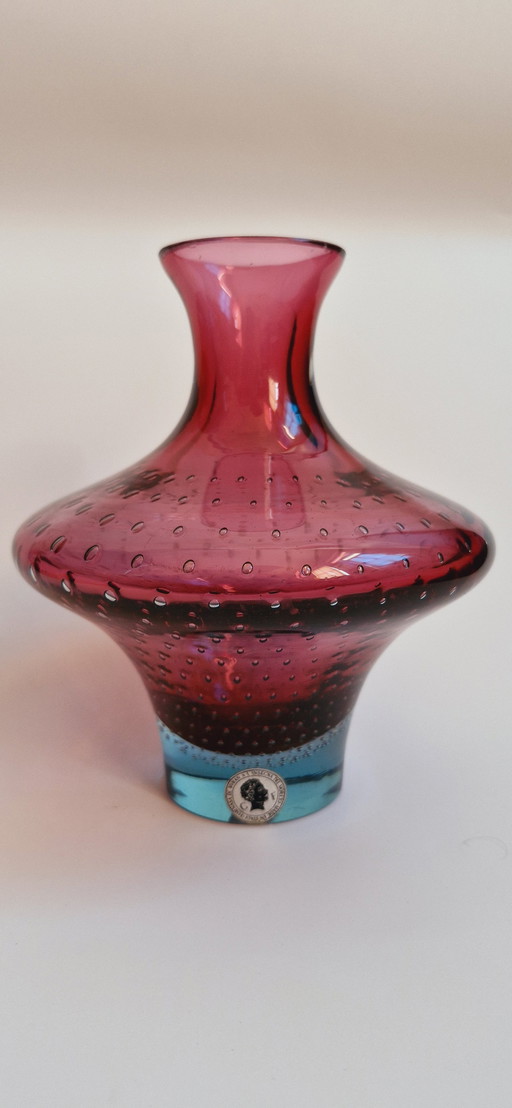 Mid Century - Vase en verre de Murano étiqueté Galliano Ferro avec bulles contrôlées