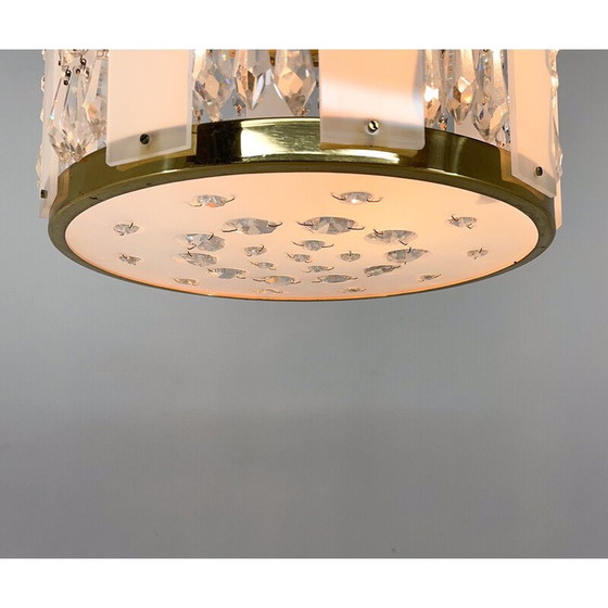 Image 1 of Lustre vintage en laiton et cristal par Novy Bydzov Glasswork, Tchécoslovaquie 1970