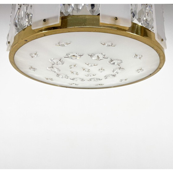 Image 1 of Lustre vintage en laiton et cristal par Novy Bydzov Glasswork, Tchécoslovaquie 1970