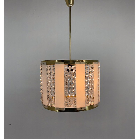 Image 1 of Lustre vintage en laiton et cristal par Novy Bydzov Glasswork, Tchécoslovaquie 1970