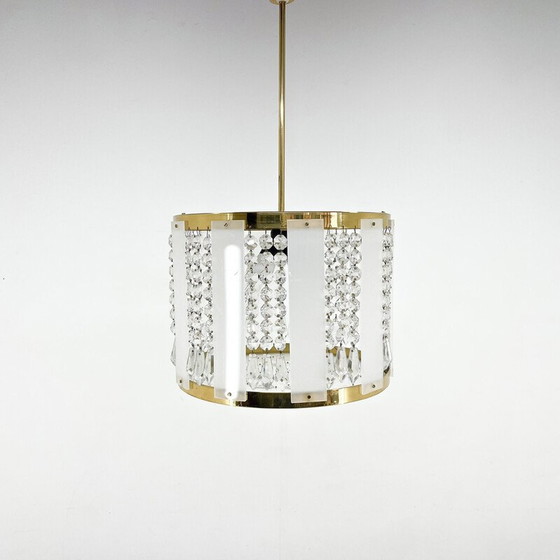 Image 1 of Lustre vintage en laiton et cristal par Novy Bydzov Glasswork, Tchécoslovaquie 1970