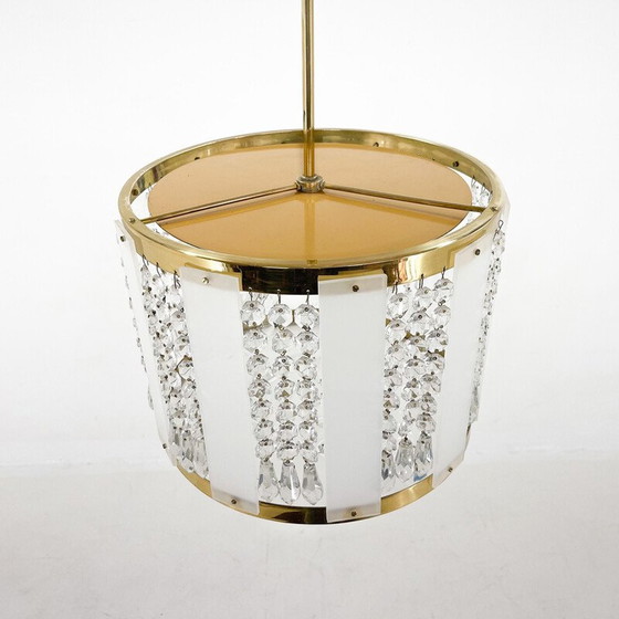 Image 1 of Lustre vintage en laiton et cristal par Novy Bydzov Glasswork, Tchécoslovaquie 1970
