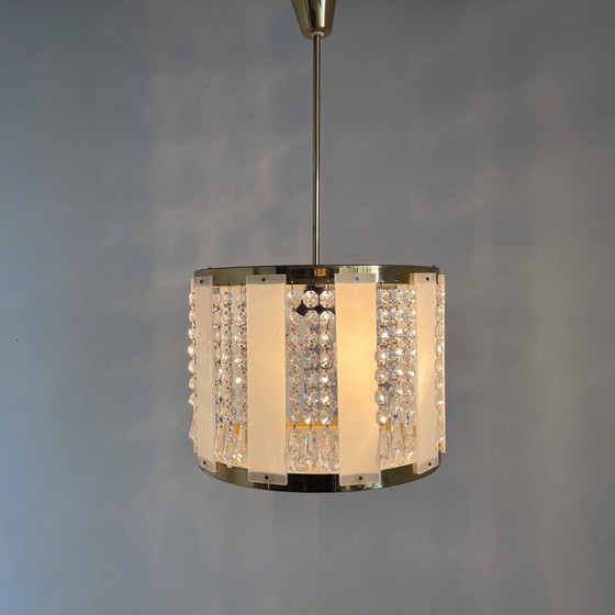 Image 1 of Lustre vintage en laiton et cristal par Novy Bydzov Glasswork, Tchécoslovaquie 1970