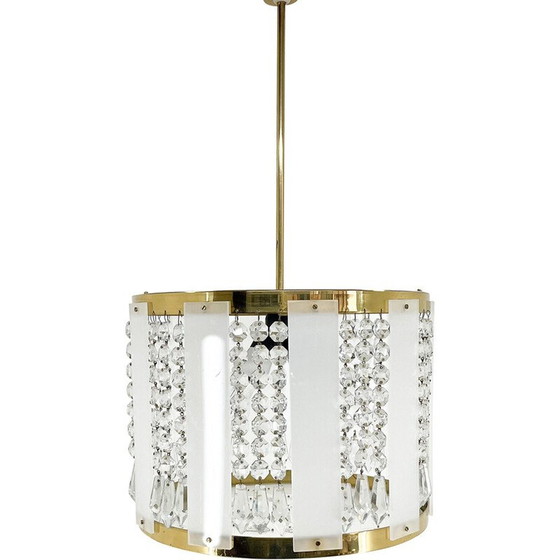 Image 1 of Lustre vintage en laiton et cristal par Novy Bydzov Glasswork, Tchécoslovaquie 1970