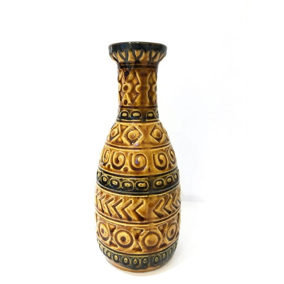 Image 1 of Vase vintage en céramique ocre de l'Allemagne de l'Ouest, 1970