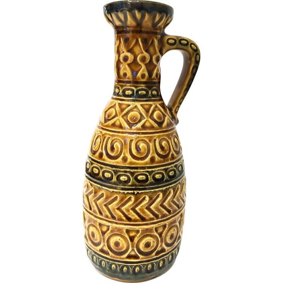 Image 1 of Vase vintage en céramique ocre de l'Allemagne de l'Ouest, 1970