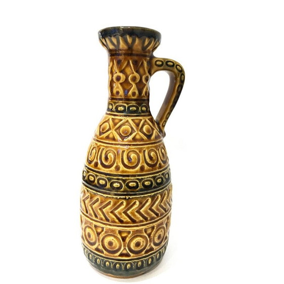 Image 1 of Vase vintage en céramique ocre de l'Allemagne de l'Ouest, 1970