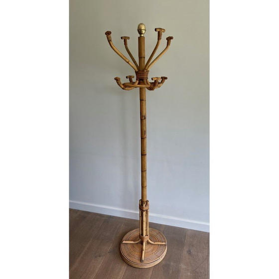 Image 1 of Porte-manteau vintage en rotin et laiton, France 1970