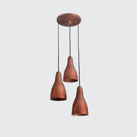 Image 1 of Plafonnier vintage à 3 abat-jours par Bent Karlby pour Lyfa, Danemark années 1950