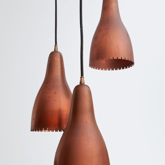 Image 1 of Plafonnier vintage à 3 abat-jours par Bent Karlby pour Lyfa, Danemark années 1950