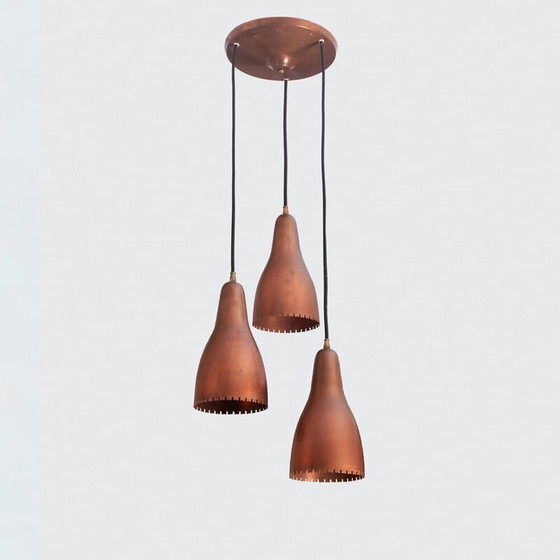 Image 1 of Plafonnier vintage à 3 abat-jours par Bent Karlby pour Lyfa, Danemark années 1950