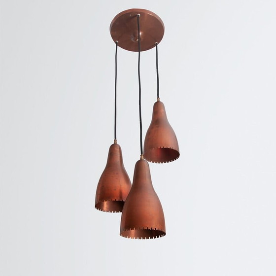 Image 1 of Plafonnier vintage à 3 abat-jours par Bent Karlby pour Lyfa, Danemark années 1950