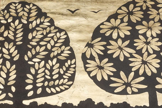 Image 1 of Toile Peinte. Panthère Sur Un Fond Doré. Travail Contemporain