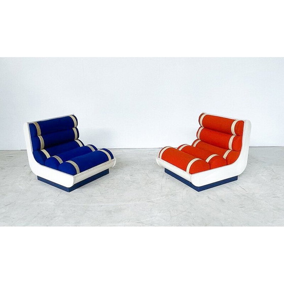Image 1 of Paire de fauteuils vintage rouges et bleus, Italie 1960