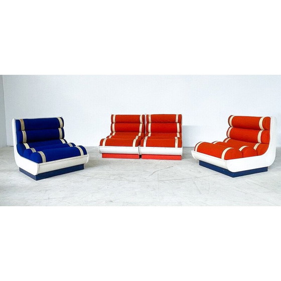 Image 1 of Paire de fauteuils vintage rouges et bleus, Italie 1960
