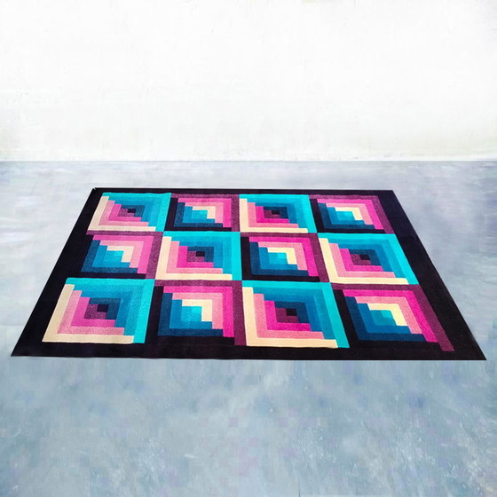 Image 1 of Magnifique tapis géométrique en laine italienne des années 1980 par Missoni pour T&J Vestor