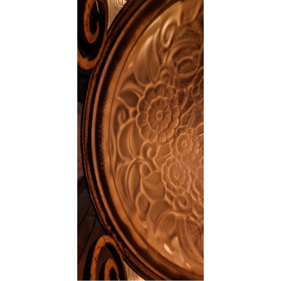 Image 1 of Lustre Vintage Art Déco en bronze argenté et verre moulé pour Primaflore, France 1930