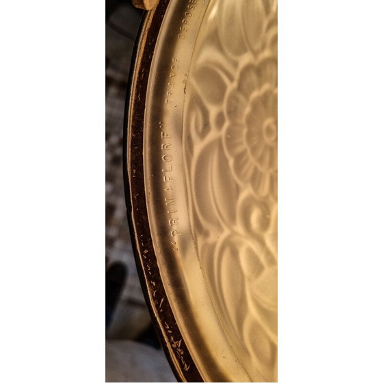 Image 1 of Lustre Vintage Art Déco en bronze argenté et verre moulé pour Primaflore, France 1930