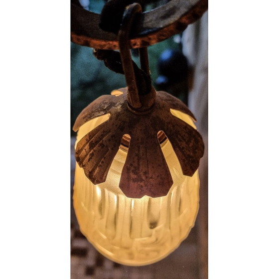 Image 1 of Lustre Vintage Art Déco en bronze argenté et verre moulé pour Primaflore, France 1930
