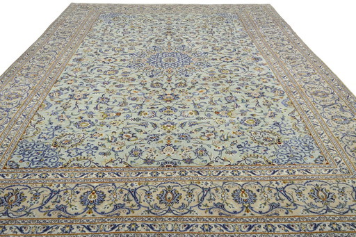 Tapis d'orient Keshan vert pistache noué à la main - 405 X 303 cm