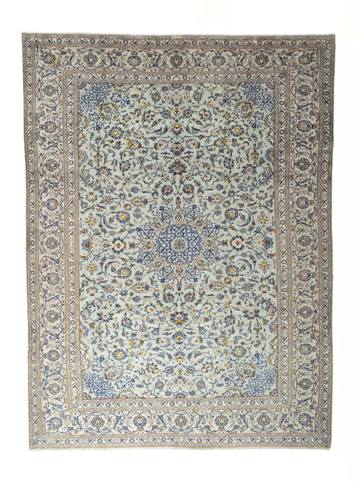 Tapis d'orient Keshan vert pistache noué à la main - 405 X 303 cm