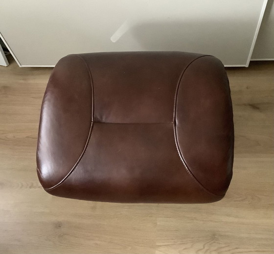 Image 1 of Hocker / pouf vintage en cuir artificiel marron