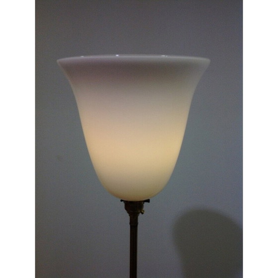 Image 1 of Lampadaire tripode en laiton, acajou et verre - années 1930